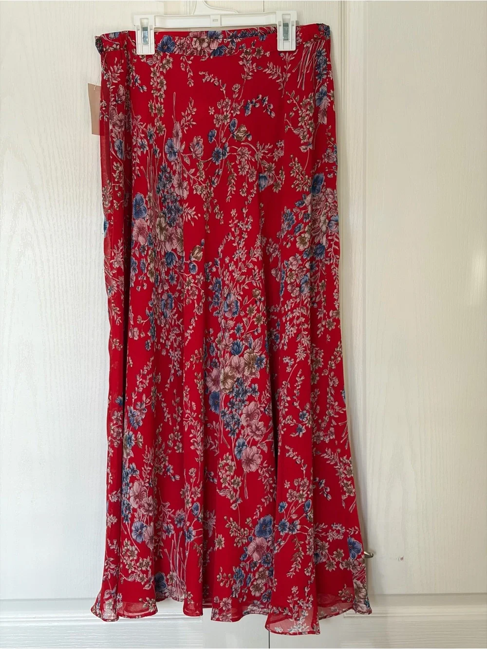 NWT Coldwater Creek Red Blue Floral Maxi Skirt Medium